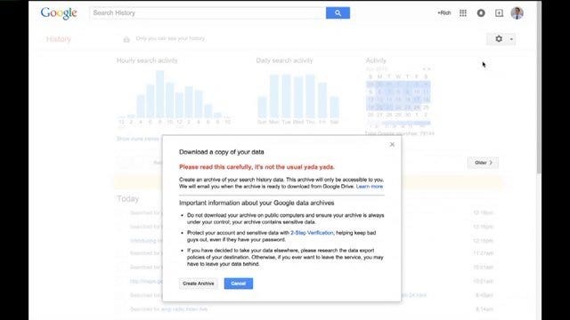 Download your Google search history to your desktop, but how?