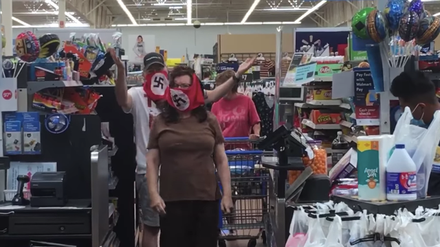Couple banned by Walmart after wearing Nazi flag face mask at Marshall, Minnesota store