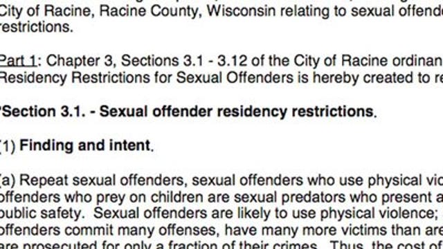 Ordinance passed in Racine to limit where sex offenders can live