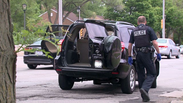 Police seek suspects after stolen vehicle struck parked cars near Sherman & Congress