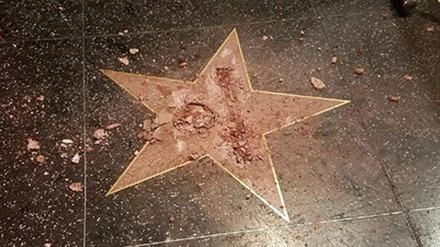 Donald Trump's Walk of Fame star vandalized with a sledgehammer