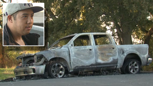 Man says his truck was torched over Trump sticker while he fished with 2-year-old son