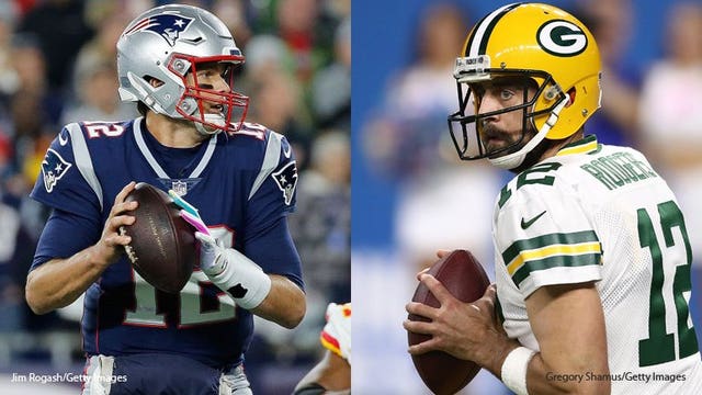 Battle between 2 of the NFL's best QBs set for Sunday when Packers take on Patriots