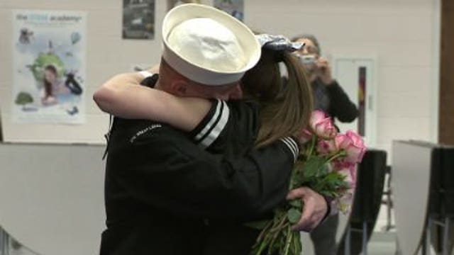 Navy dad surprises daughter for Valentine's Day at Westosha H.S.