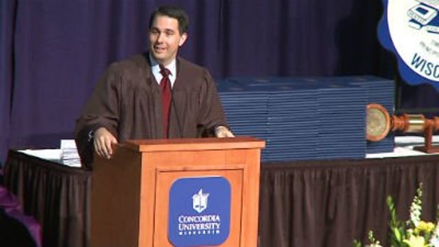 Gov. Walker compares graduation to zip line jump