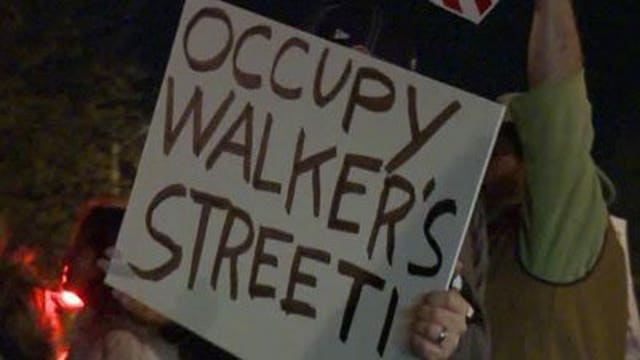 Crowds gather Tuesday night outside Gov. Walker's Wauwatosa home