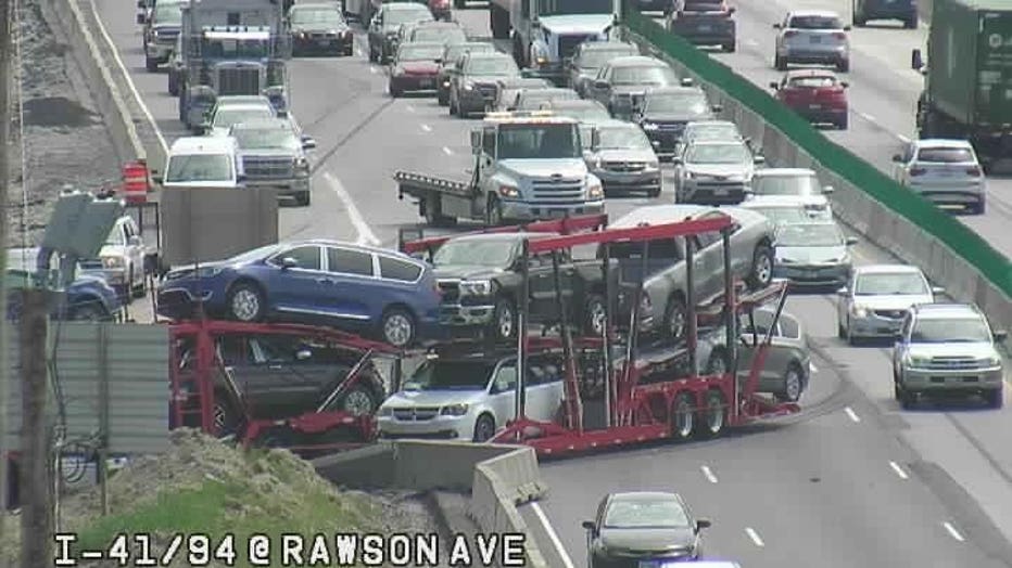 Car hauler crash on I-94 near Rawson Avenue