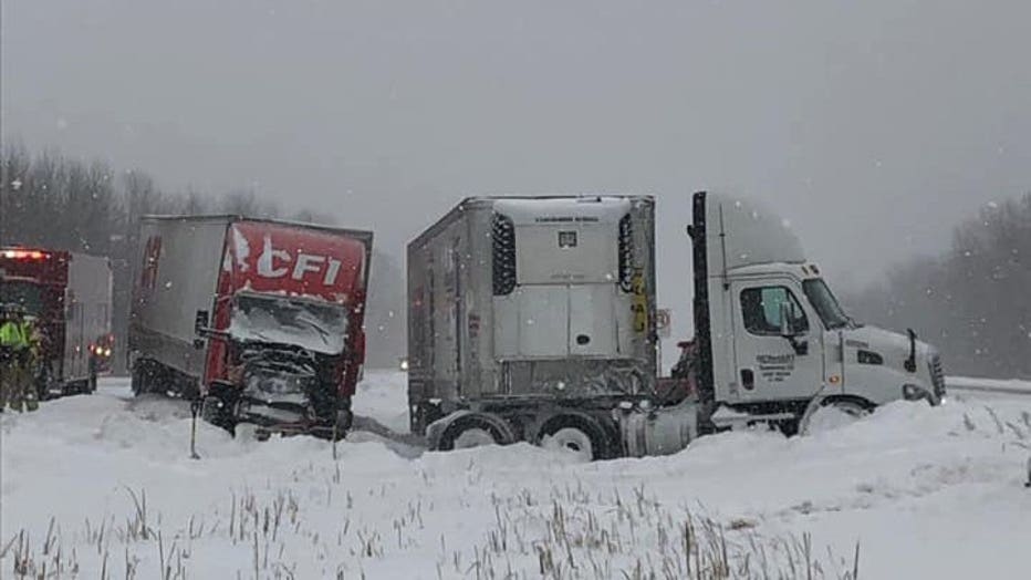 Semis in ditch on I-43 in Manitowoc County