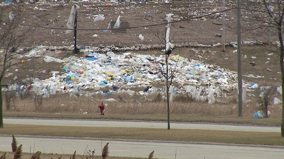 Trash from Menomonee Falls area landfill
