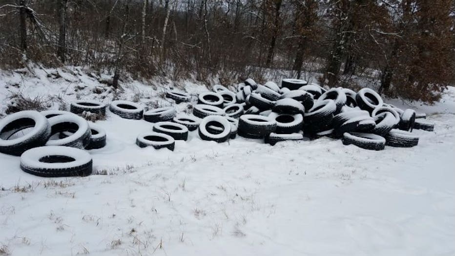 Tires dumped in Wood County, WI (Courtesy: Wood County Crime Stoppers)