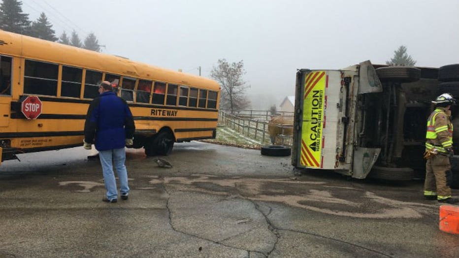 Garbage truck, school bus collide in Washington County