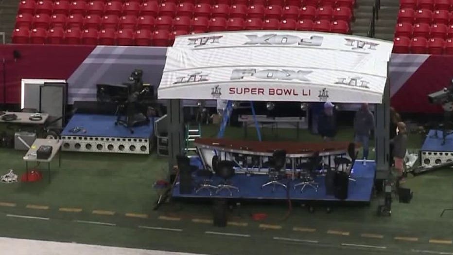 Fox Sports crew sets up inside the Georgia Dome
