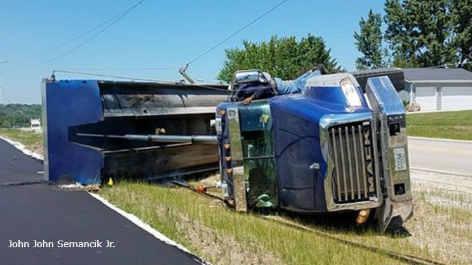 Dump truck crash on Sunny Slope in New Berlin (PHOTO: John Semancik Jr.)