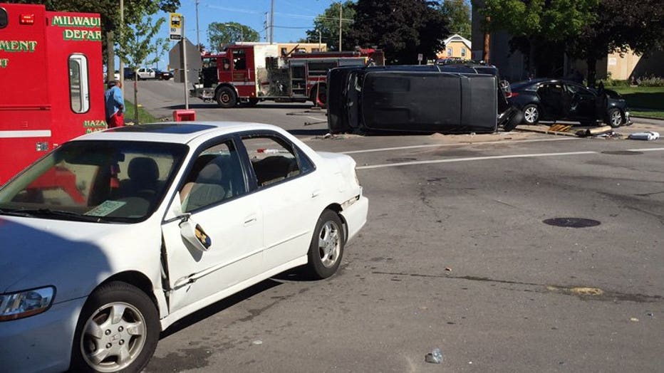 Multi-vehicle wreck at 55th & Villard, Milwaukee