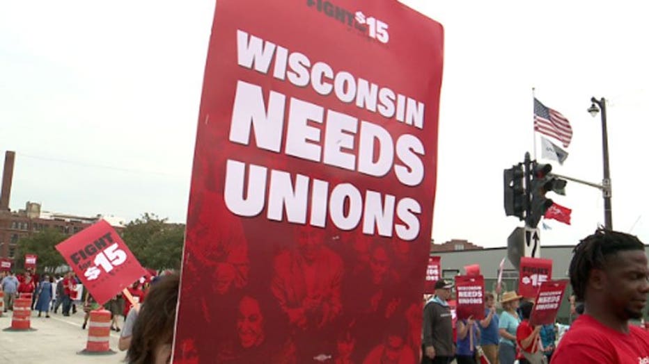 Workers rally for higher wages on Labor Day in Milwaukee