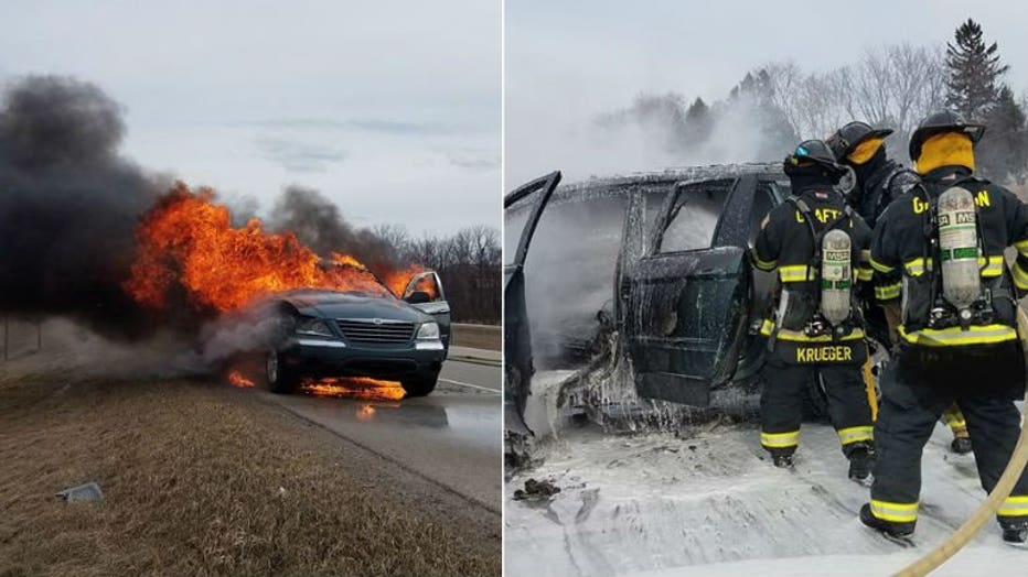 Vehicle fire on I-43 in Grafton courtesy: Grafton Fire Department