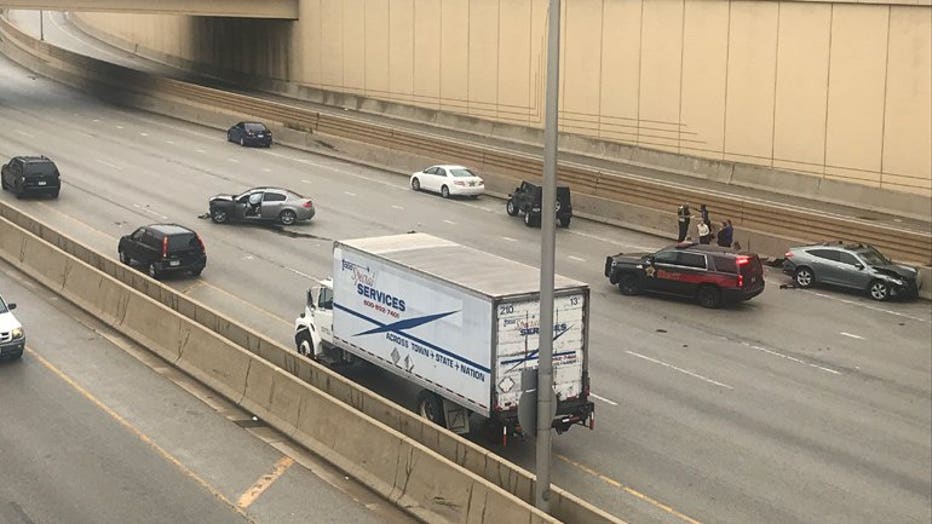 Wreck involving multiple vehicles in Marquette Interchange