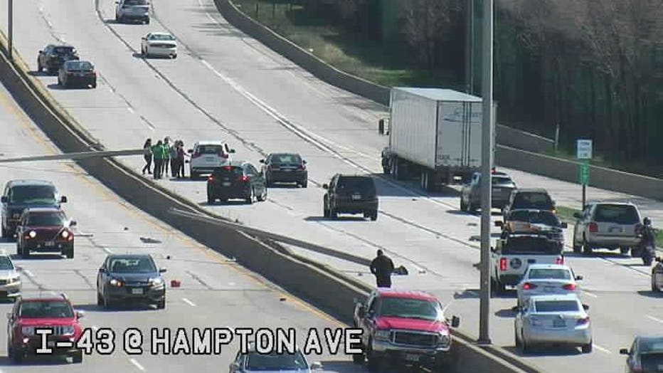 Light poles taken out on I-43 southbound near Hampton Avenue