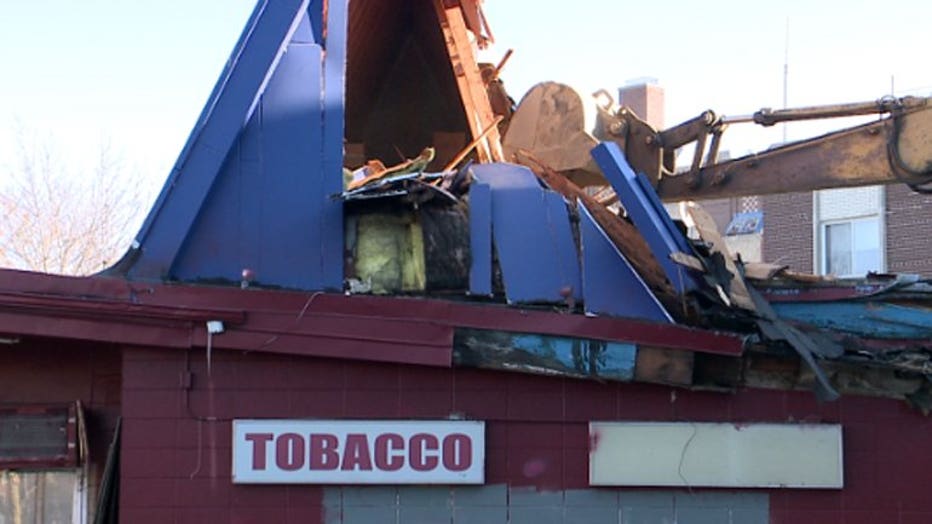 Tobacco Shop being demolished