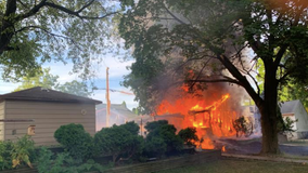 Fire engulfs garage in Waukesha; no injuries reported