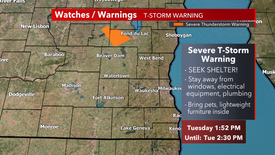 Severe T-storm warning for NW Fond du Lac County canceled