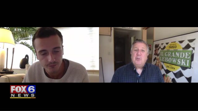 Gino talks with actor Micheál Richardson about the film 'Made in Italy'