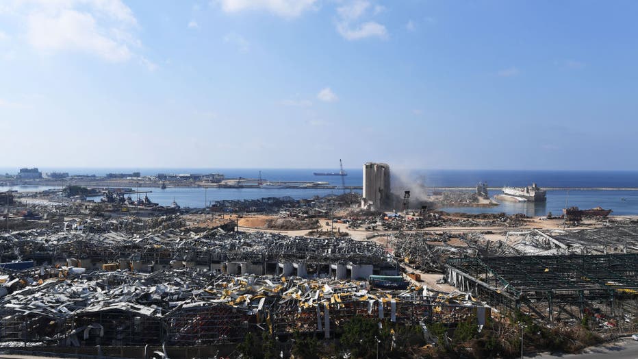 FILE - This picture shows a view of Beirut's port in the aftermath of a huge chemical explosion that disfigured the Lebanese capital.