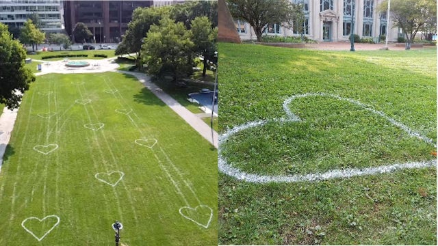 Painted hearts encourage social distancing at Milwaukee parks