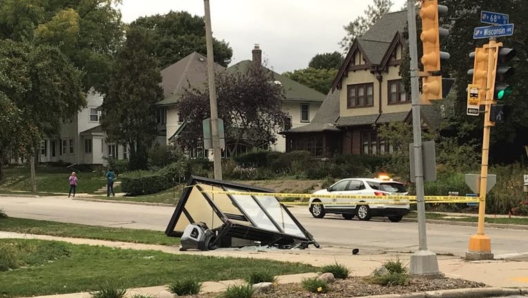 Driver, 2 passengers hurt in crash involving bus shelter in Wauwatosa