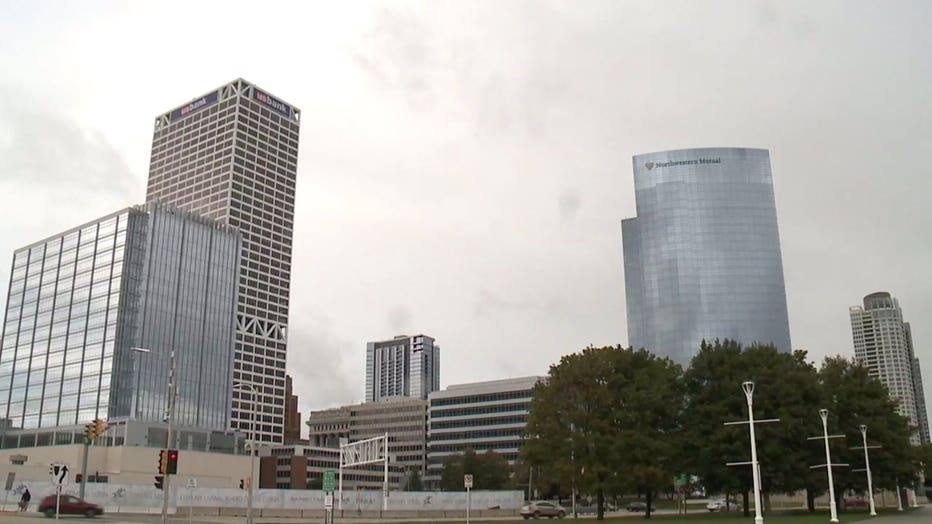 U.S. Bank building in downtown Milwaukee; Northwestern Mutual building in downtown Milwaukee