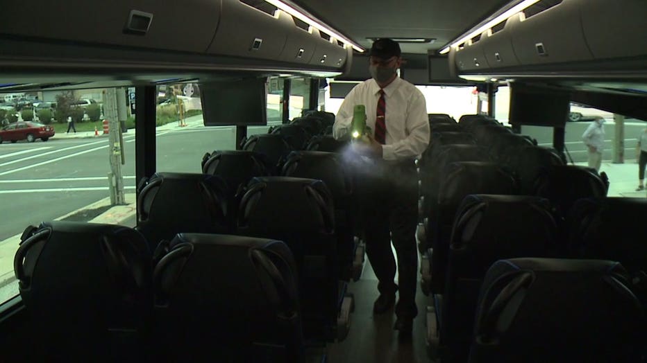 Disinfecting process on a Badger bus motorcoach