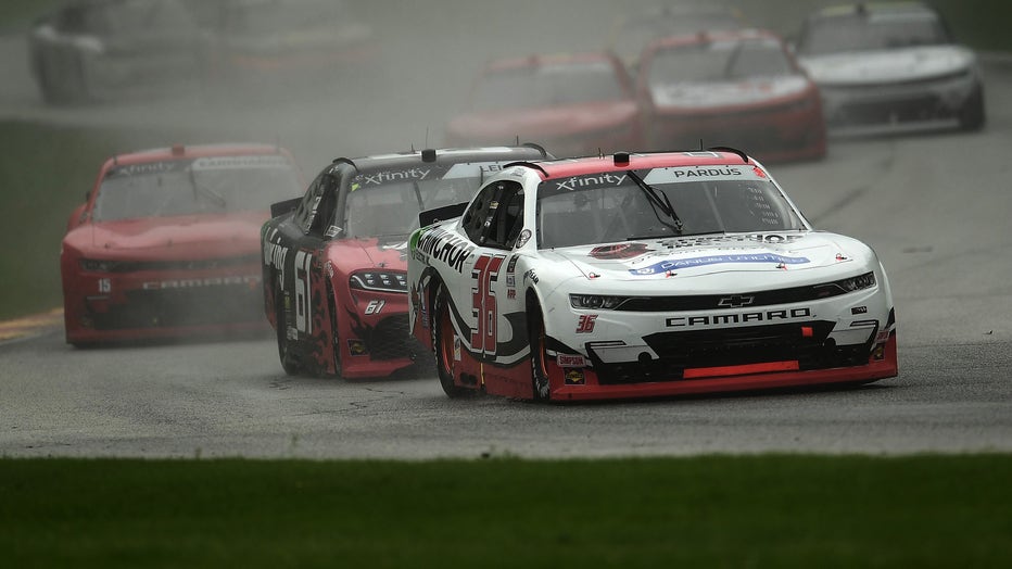 ELKHART LAKE, WISCONSIN - AUGUST 08: Preston Pardus, driver of the #36 Chinchor Electric/Danus Chevrolet, leads a pack of cars during the NASCR Xfinity Series Henry 180 at Road America on August 08, 2020 in Elkhart Lake, Wisconsin. (Photo by Stacy Revere/Getty Images)