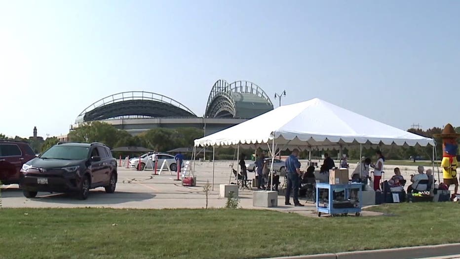 Drive-thru voter registration event at Miller Park