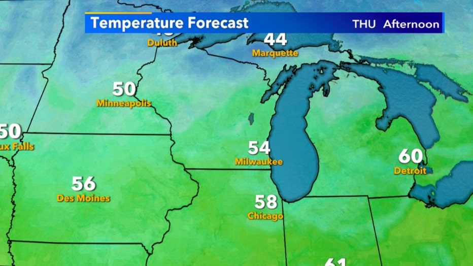 Temperature forecast for Thursday, Oct 1 with highs staying in the 50s will pretty much be the forecast through the start of October 