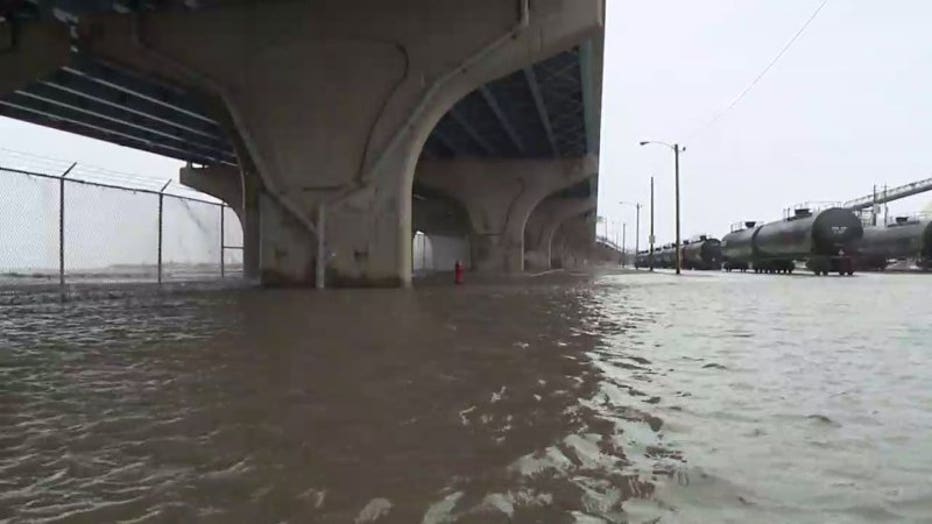 Damage from storm surge at Port Milwaukee (January 2020)