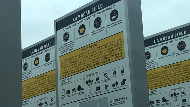Signs with COVID-19 guidelines spotted at Lambeau Field