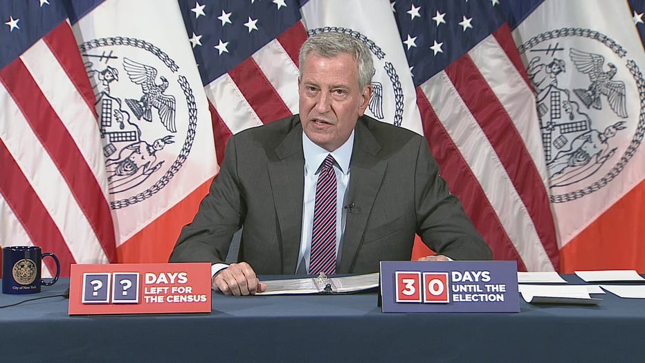 Mayor Bill de Blasio speaks at a press conference