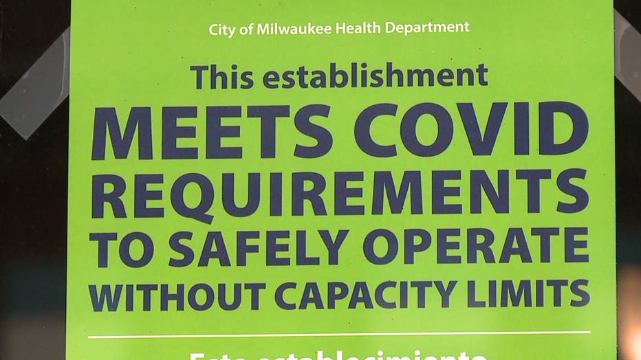 Milwaukee Health Department placard denoting an approved COVID-19 safety plan for bars and restaurants