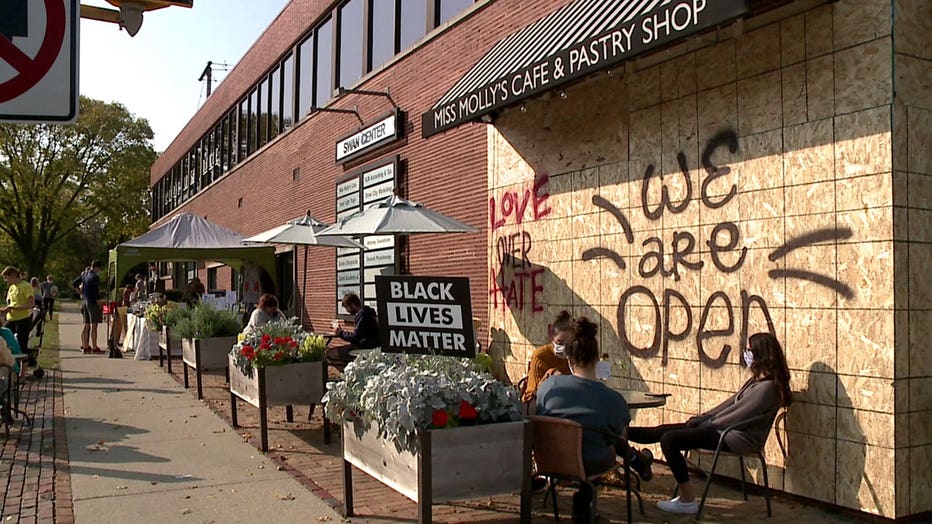 Miss Molly's Cafe, damaged amid unrest that followed protests in Wauwatosa