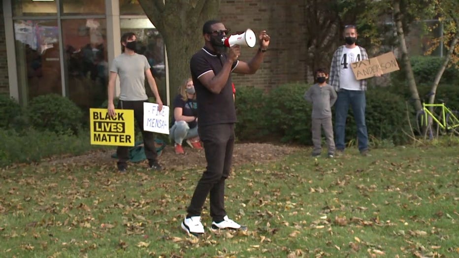 State Rep. David Bowen at a Wauwatosa protest after the decision not to file charges against Officer Joseph Mensah in Alvin Cole's death