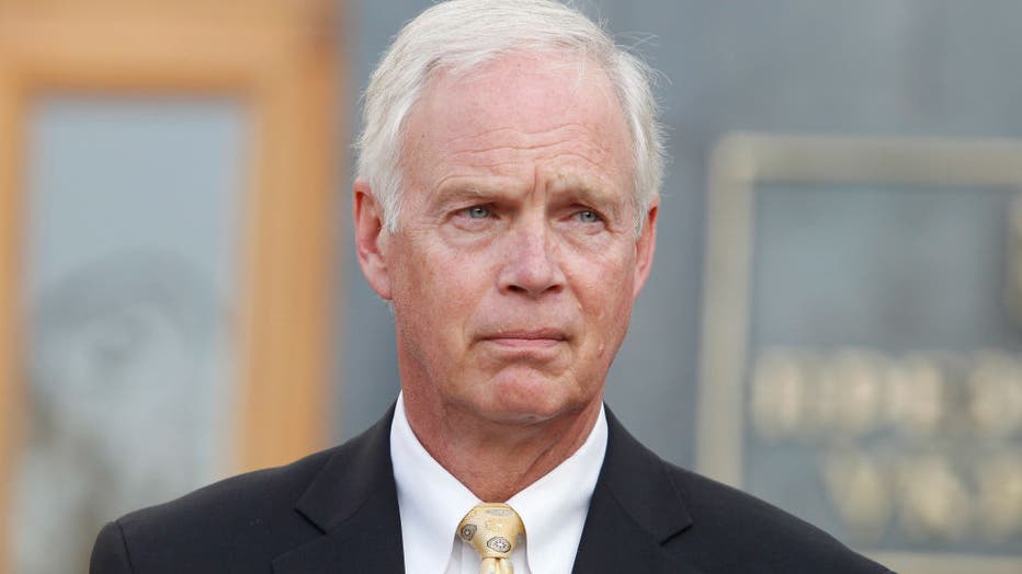 FILE - United States Senator Ron Johnson (Republican of Wisconsin) speaks to journalists with joint a press conference with United States Senator Chris Murphy (Democrat of Connecticut) (not seen) after their meeting with Ukrainian President Volodymyr Zelensky, outside the Presidential Office in Kiev, Ukraine, on 5 September, 2019.