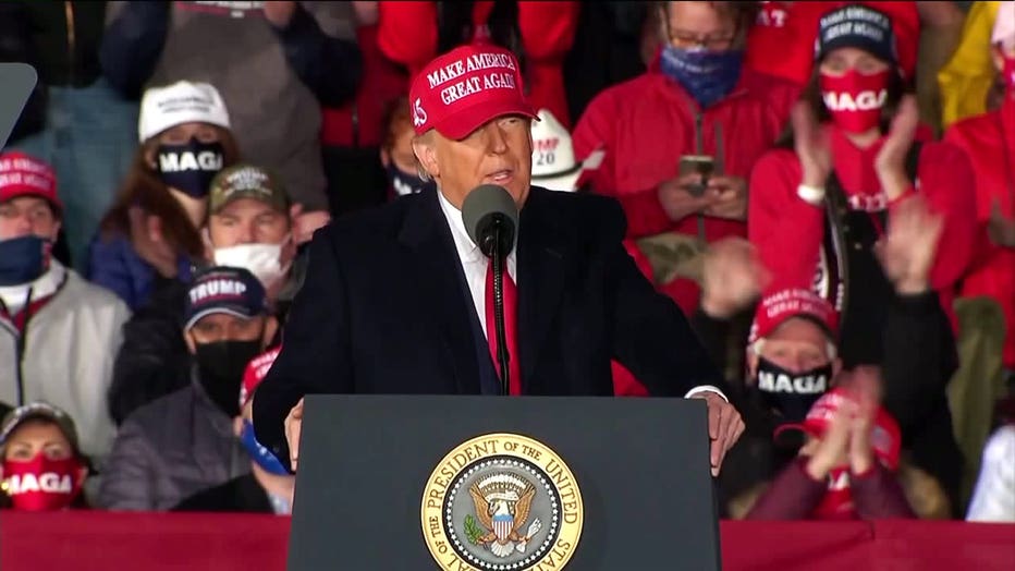 President Donald Trump campaigns in Janesville, Wisconsin on Saturday, Oct. 17, 2020.