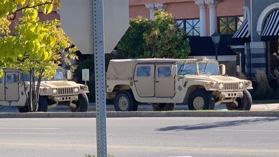 Wisconsin National Guard outside The Cheesecake Factory in Wauwatosa