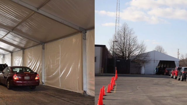 Winterized COVID-19 testing structures set up at Sixteenth Street