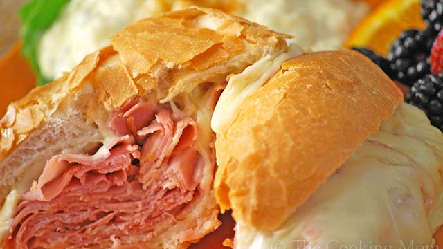 As the weather cools off warm up with baked hot ham 'n cheese sandwich