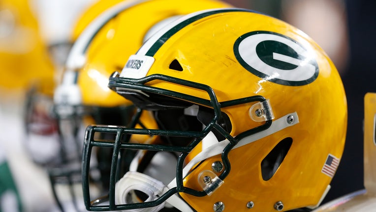 SANTA CLARA, CALIFORNIA - NOVEMBER 24: A detail shot of the helmets on the Green Bay Packers bench during the game against the San Francisco 49ers at Levi's Stadium on November 24, 2019 in Santa Clara, California. (Photo by Lachlan Cunningham/Getty Images)