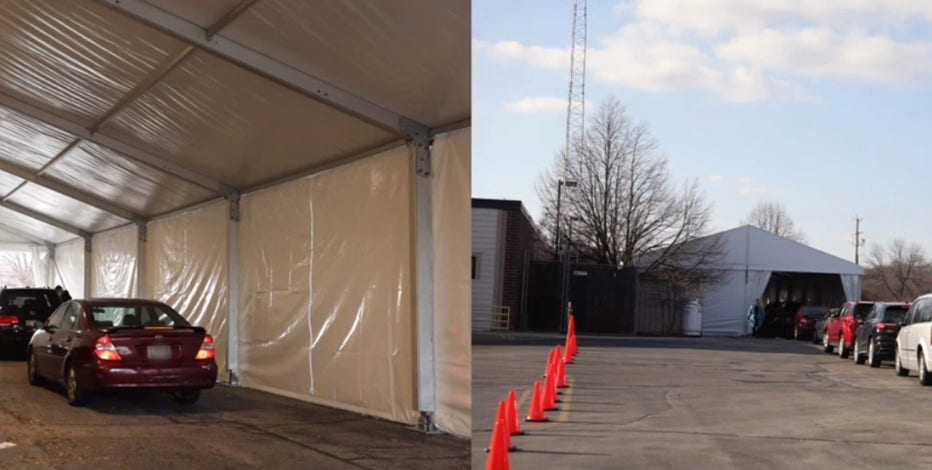 Winterized COVID-19 testing structures set up at Sixteenth Street