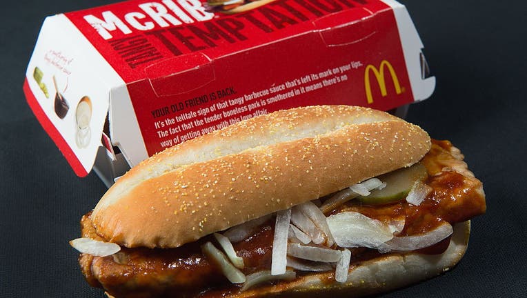 FILE - A photo of a McDonald’s McRib sandwich, Nov. 2, 2010.