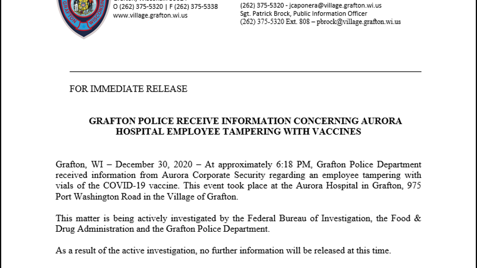 Aurora Grafton: Discarded COVID-19 vaccine incident was intentional - FOX 6 Milwaukee
