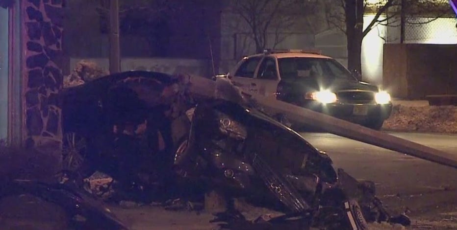 Driver crashes into utility pole while fleeing from police, 3 in custody